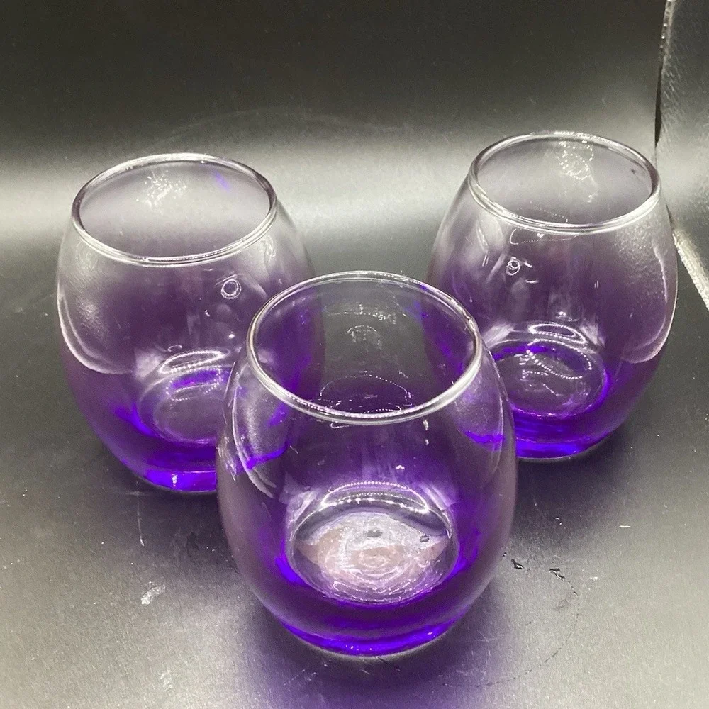 Set Of 3 VTG MCM Purple Glass Votive Tea Light Candle Holders‎ 3.5